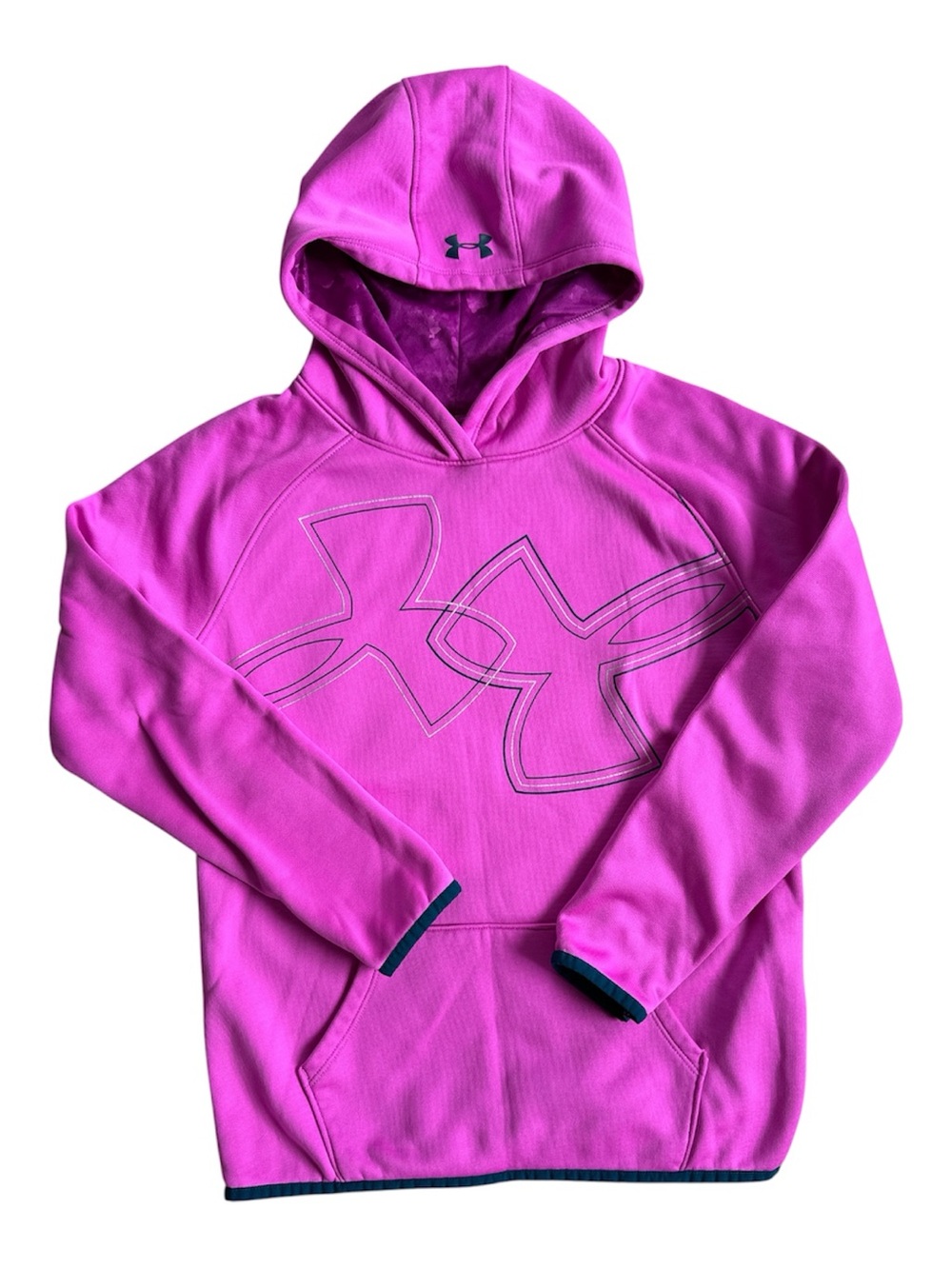 Under Armour Girls' Bright Pink Fleece Hooded Sweatshirt with Contrast Trim